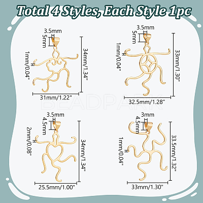 4Pcs 4 Styles Brass Pendant Cabochon Settings KK-PH0010-44G-1