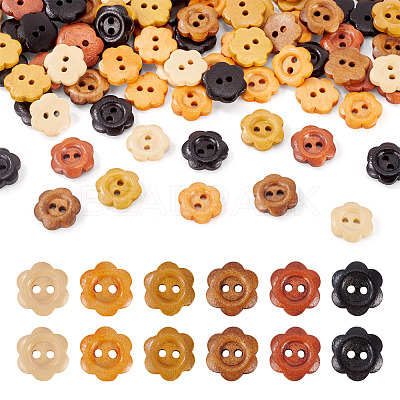 120Pcs 6 Colors 2-Hole Wood Flower Buttons BUTT-TA0001-40A-1