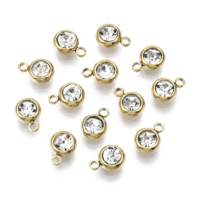 PVD Vacuum Plating 201 Stainless Steel Rhinestone Charms STAS-S068-G-1