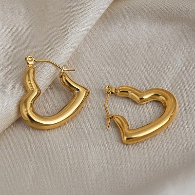 Valentine's Day 304 Stainless Steel Hoop Earrings EJEW-P345-04G-1