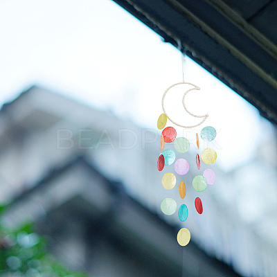 3Pcs 3 Colors Cotton Cord Wrapped Iron Moon Wind Chimes HJEW-BC0001-55-1