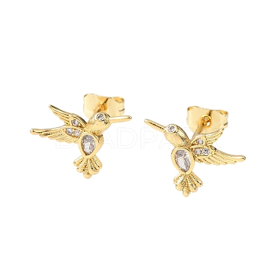 Bird Brass Micro Pave Clear Cubic Zirconia Stud Earrings EJEW-Z159-02G-1
