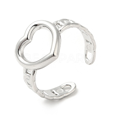 Non-Tarnish 304 Stainless Steel Heart Open Cuff Ring for Women RJEW-I085-11P-1