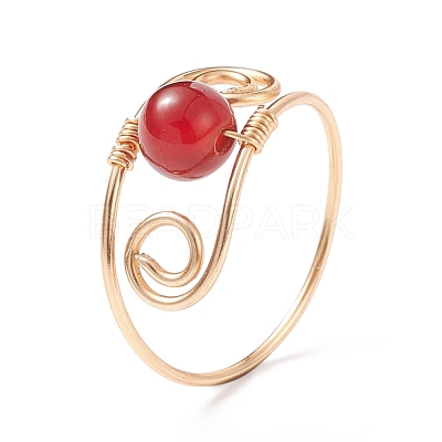 Round Natural Gemstone Braided Finger Ring RJEW-JR00502-1