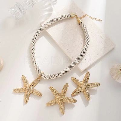 Starfish Alloy & Polyester Cord Pendant Necklaces & Stud Earrings Sets FS-WGCE349-01-1
