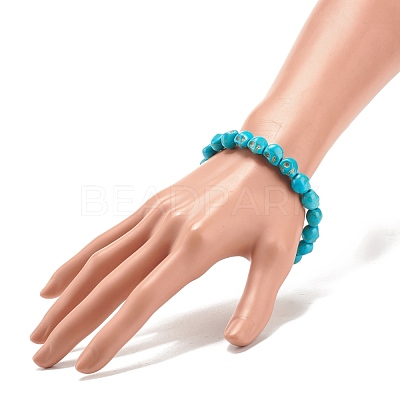 Synthetic Turquoise(Dyed) Skull Stretch Bracelet BJEW-JB08068-01-1