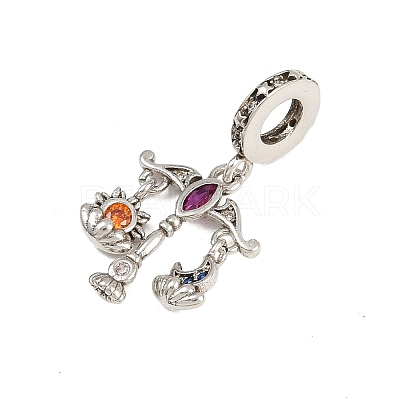 Brass Colorful Rhinestone European Dangle Charms KK-P324-07P-1