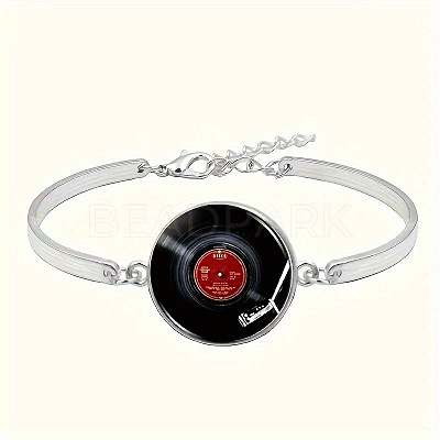 Alloy Glass Vinyl Record Link Bangles & Dangle Earrings & Pendant Necklaces Sets FS-WG14261-01-1