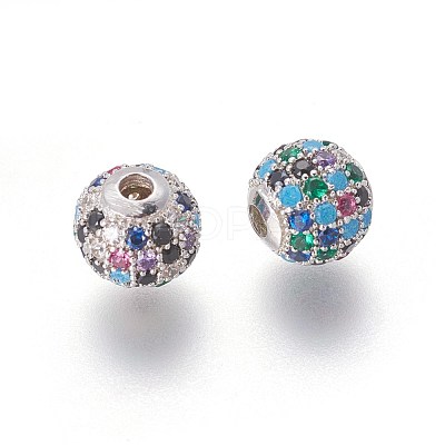Brass Micro Pave Cubic Zirconia Beads ZIRC-F098-02P-8mm-1