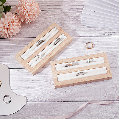 2-Slot Wooden Ring Display Stands ODIS-WH0025-88-1