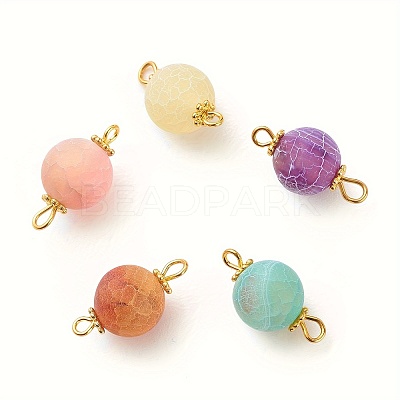 Dyed Natural Weathered Agate Round Links Connector Charms PALLOY-JF01723-2S-1