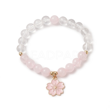 Natural Rose Quartz & Quartz Crystal Beaded Stretch Bracelet BJEW-TA00246-1