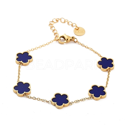 Flower Resin Link Chain Bracelets BJEW-K247-01G-04-1