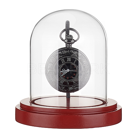 Transparent Glass Shade with Wood Base Watch Display Stand ODIS-WH0038-138-1