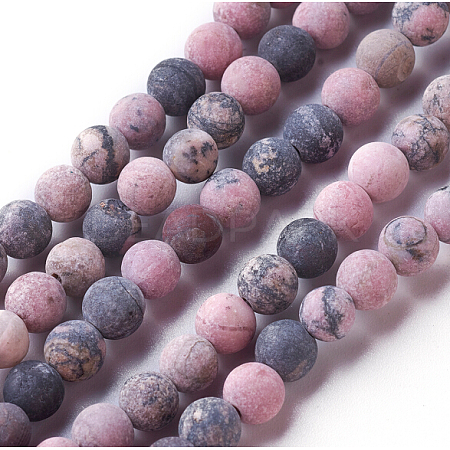 Frosted Natural Rhodonite Round Bead Strands X-G-E487-12-6mm-1