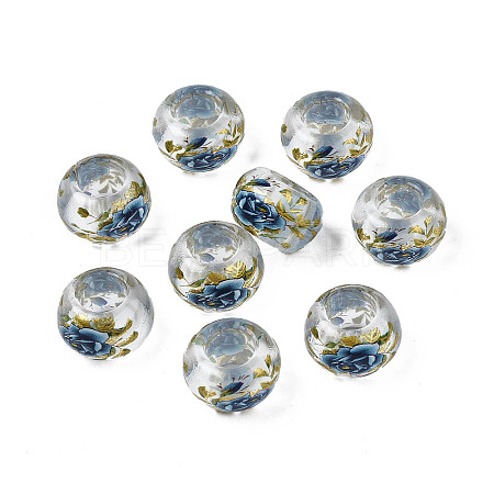 Flower Printed Transparent Acrylic Rondelle Beads TACR-S160-01-D01-1