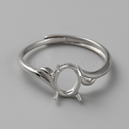 Rhodium Plated 925 Sterling Silver Adjustable Ring Findings FIND-WH0152-384-1