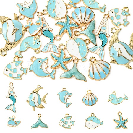 20Pcs 10 Styles Sea Animal Alloy Enamel Pendants ENAM-YW0004-36-1