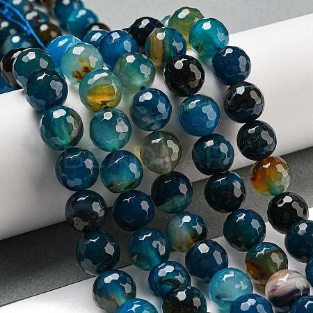 Faceted Natural Banded Agate Beads Strands G-F447-12mm-O08-1