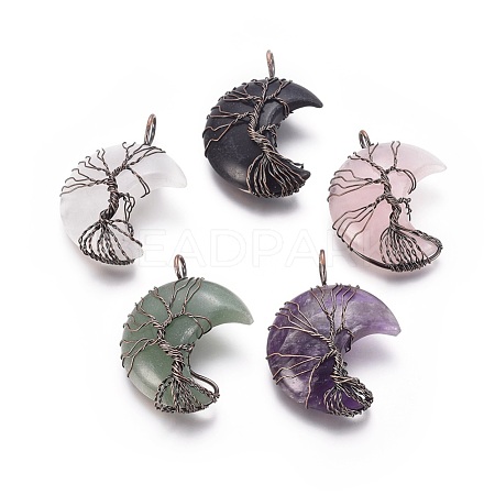 Natural Mixed Stone Tree of Life Wire Wrapped Pendants G-L520-E-R-NF-1