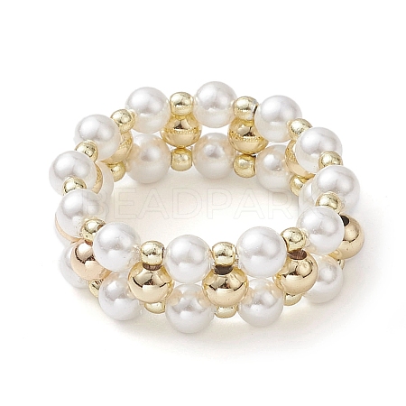 Shell Pearl & Non-magnetic Synthetic Hematite & Brass Beaded Finger Rings RJEW-JR00678-1