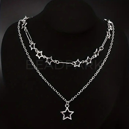 Star Alloy Pendant Double Layer Necklaces for Women FS-WGC0545-01-1