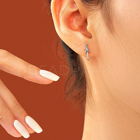 304 Stainless Steel Clear Cubic Zirconia Sword with Moon Stud Earrings AE8260-5-1