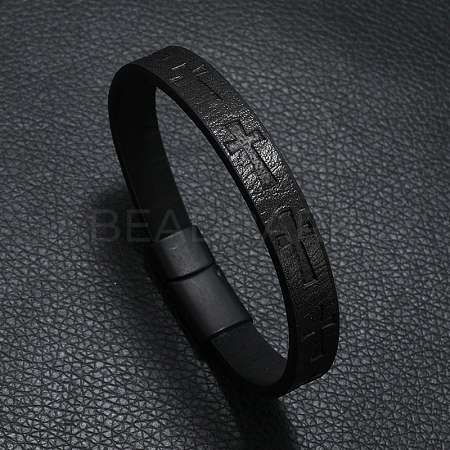 Cross Imitation Leather Flat Cord Bracelet PW-WG11142-01-1