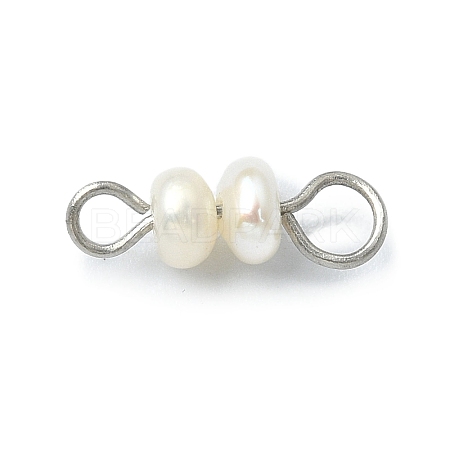 Natural Cultured Freshwater Pearl Connector Charms PALLOY-JF02263-02-1
