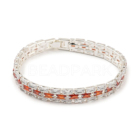 Rack Plating Brass Micro Pave Orange Red Cubic Zirconia Rectangle Link Chain Bracelets BJEW-Q771-06S-02-1