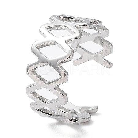 304 Stainless Steel Hollow Rhombus Open Cuff Rings RJEW-D006-03P-1