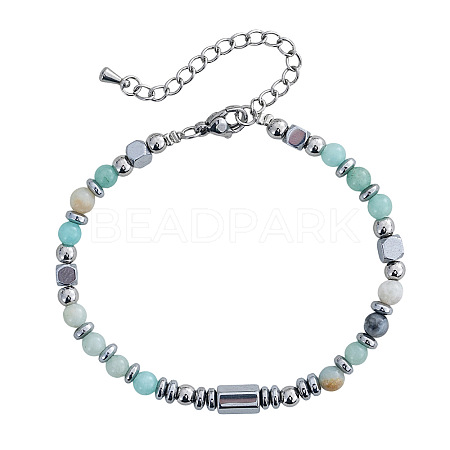 Natural Amazonite & Stainless Steel Beaded Bracelets for Women ID8226-6-1