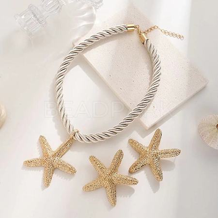 Starfish Alloy & Polyester Cord Pendant Necklaces & Stud Earrings Sets FS-WGCE349-01-1