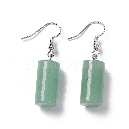 Natural Green Aventurine Cylindrical Dangle Earrings EJEW-D188-01P-08-1