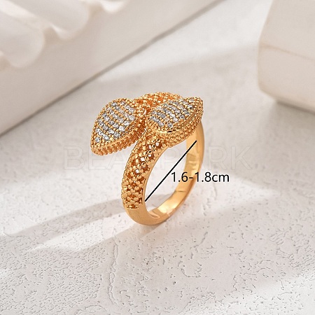 Fashionable Brass Inlaid Rhinestones Teardrop Cuff Open Ring for Women's Vacation Wedding FD7875-1-1