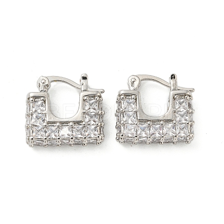 Rectangle Rack Plating Brass with Cubic Zirconia Hoop Earrings EJEW-Z035-02P-1