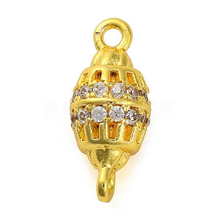 Brass Micro Pave Clear Cubic Zirconia Hollow Oval Connector Charms KK-A230-05A-G-1