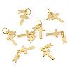 10Pcs Cross with Fish Brass Pendants PALLOY-TAC0271-3