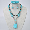 Teardrop Synthetic Turquoise Pendant Necklaces & Dangle Earrings & Stretch Bracelets Sets FS-WGCD8C0-01-1