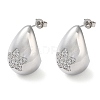 Teardrop with Star Brass Micro Pave Clear Cubic Zirconia Stud Earrings EJEW-A034-03P-1