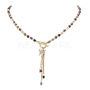 Natural Multicolor Tourmaline Faceted Cube Beaded Brass Micro Pave Clear Cubic Zirconia Butterfly Pendant OT Lariat Necklaces for Women NJEW-JN05807-2