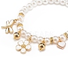 ABS Plastic Imitation Pearl Beaded Stretch Bracelet with Alloy Enamel Charms for Kids BJEW-JB08524-04-4