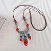 Bohemian Bohemian Alloy with Porcelain Teardrop Bead Tassel Pendant Adjustable Necklaces FS-WG3E161-01-2