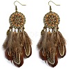 Bohemian Style Alloy Feather with Flat Round Chandelier Earrings FS-WGB45E0-01-5