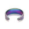 Ion Plating(IP) Rainbow Color 304 Stainless Steel Flat Round Pattern Open Cuff Ring for Women RJEW-C025-01M-3