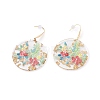 Transparent Epoxy Resin Flat Round with 3D Printed Flower Pattern Dangle Earrings EJEW-JE04580-3