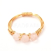 Copper Wire Wrapped Natural Rose Quartz Braided Bead Rings for Women RJEW-JR00393-01-4