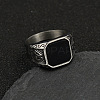 304 Stainless Steel with Natural Black Agate Finger Rings FS-WG06E27-22-1