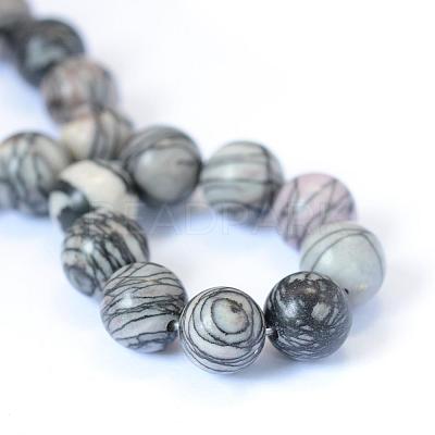 Natural Black Silk Stone/Netstone Round Bead Strands G-E334-10mm-05-1
