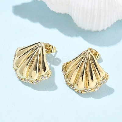 Brass Clear Cubic Zirconia Stud Earrings LS-EJEW-Q017-05B-G-1